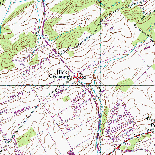 Topographic Map of Hicks Crossing, TN