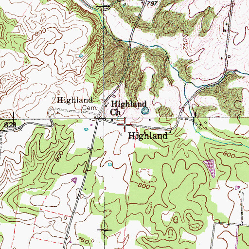 Topographic Map of Highland, TN