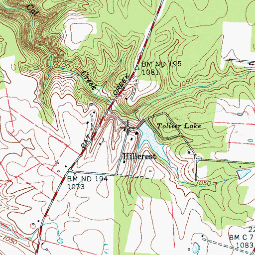 Topographic Map of Hillcrest, TN