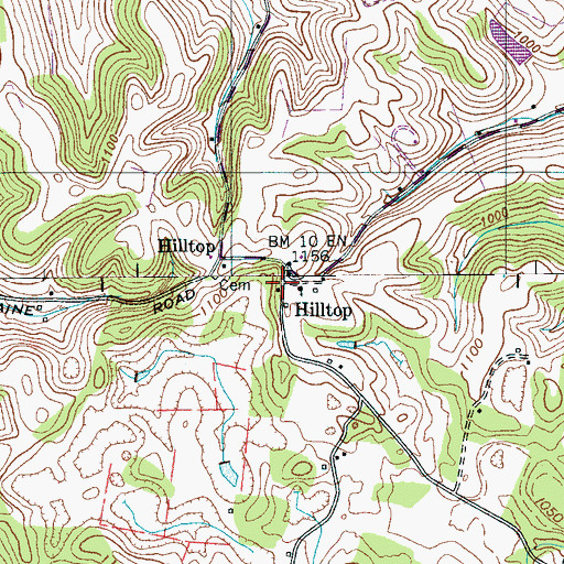 Topographic Map of Hilltop, TN