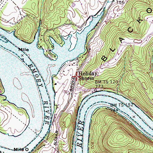 Topographic Map of Holiday Shores, TN