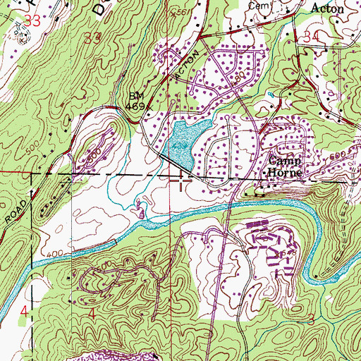 Topographic Map of Acton Lake Dam, AL