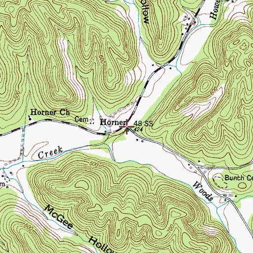 Topographic Map of Horner, TN