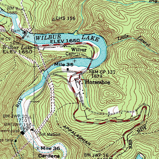 Topographic Map of Horseshoe, TN