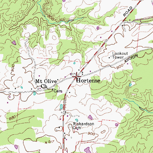 Topographic Map of Hortense, TN