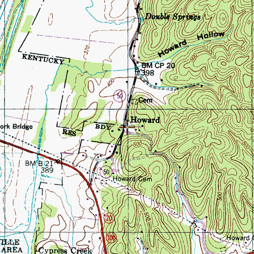 Topographic Map of Howard, TN