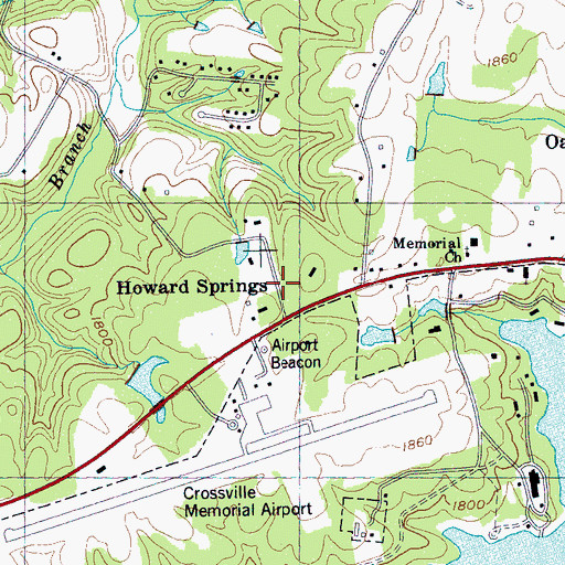 Topographic Map of Howard Springs, TN