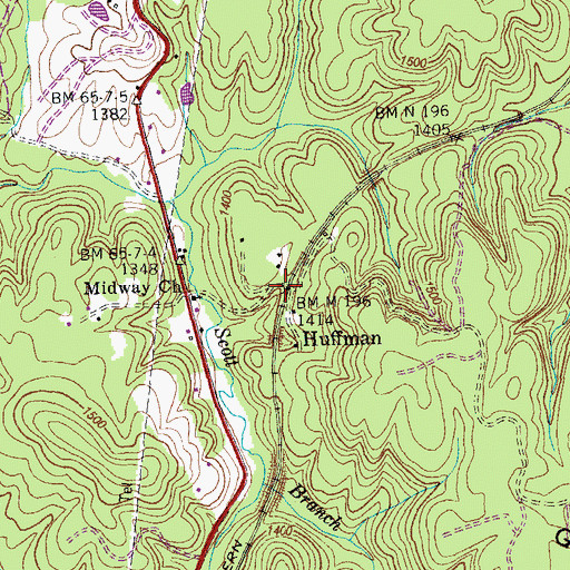 Topographic Map of Huffman, TN