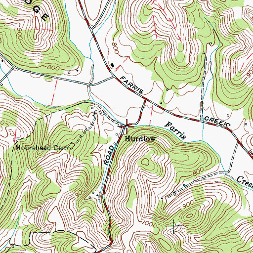 Topographic Map of Hurdlow, TN