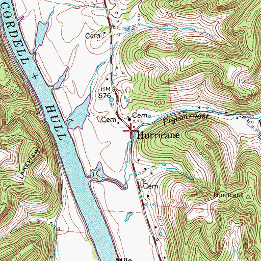 Topographic Map of Hurricane, TN