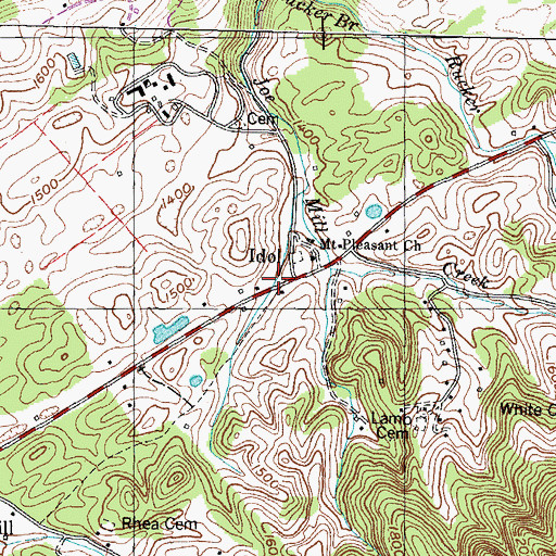 Topographic Map of Idol, TN