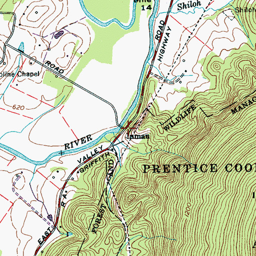 Topographic Map of Inman, TN