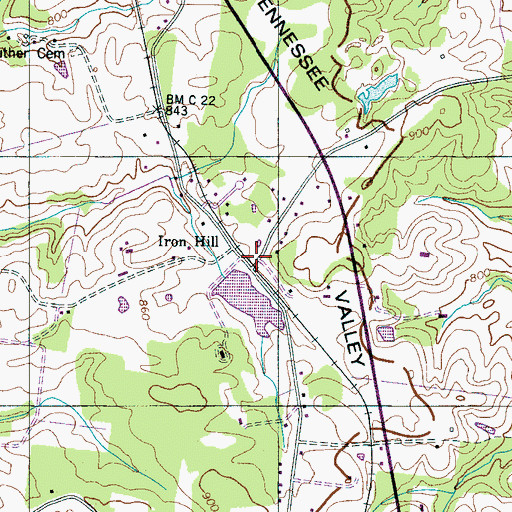 Topographic Map of Iron Hill, TN