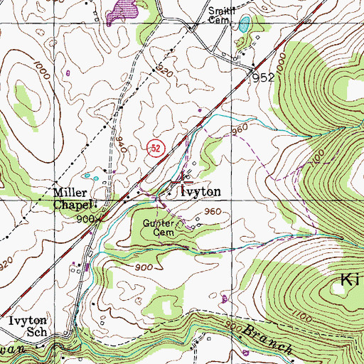 Topographic Map of Ivyton, TN