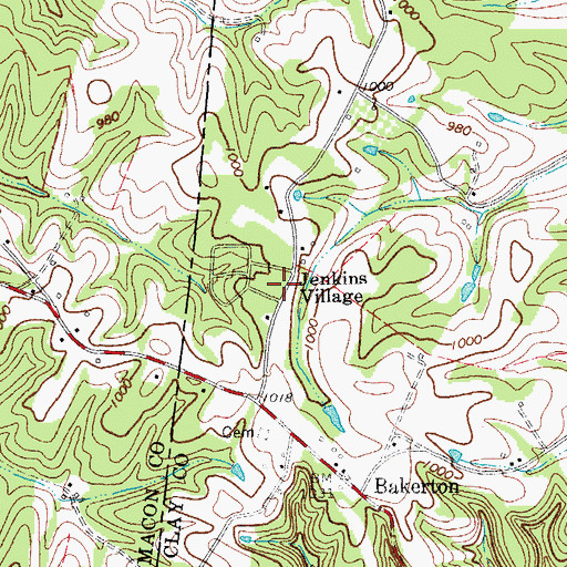 Topographic Map of Jenkins Village, TN
