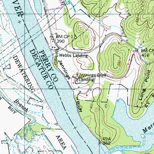Topographic Map of Jennings Bluff Landing, TN
