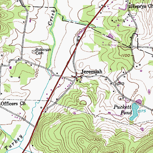 Topographic Map of Jeremiah, TN