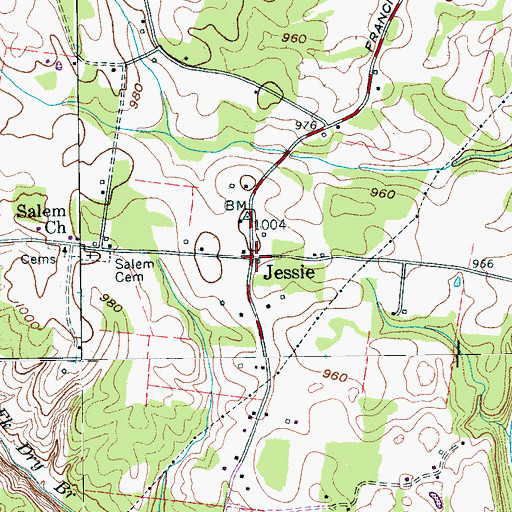 Topographic Map of Jessie, TN