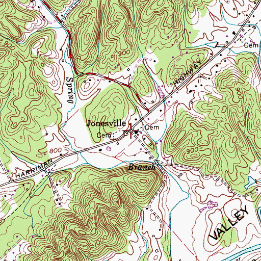 Topographic Map of Jonesville, TN