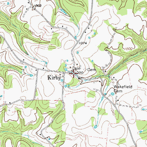 Topographic Map of Kirby, TN