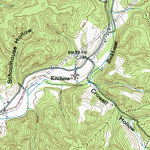 Topographic Map of Kitchens, TN
