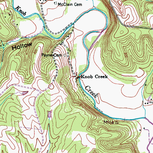 Topographic Map of Knob Creek, TN