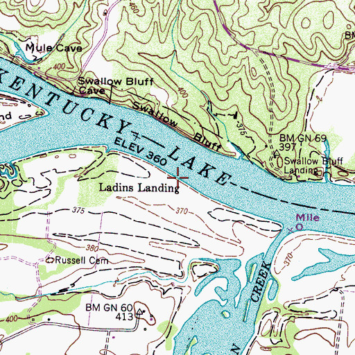 Topographic Map of Ladins Landing, TN