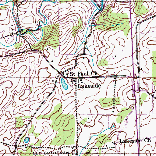 Topographic Map of Lakeside, TN