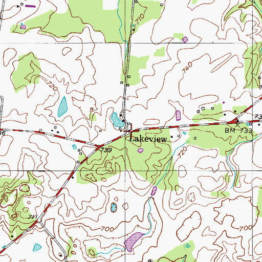 Topographic Map of Lakeview, TN