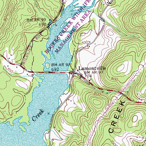 Topographic Map of Lamontville, TN
