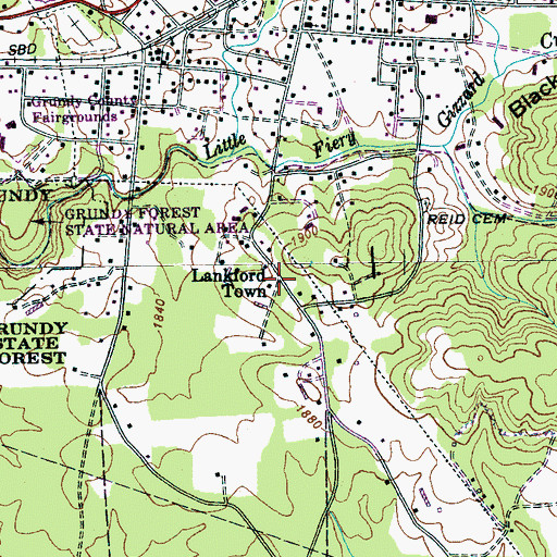 Topographic Map of Lankford Town, TN
