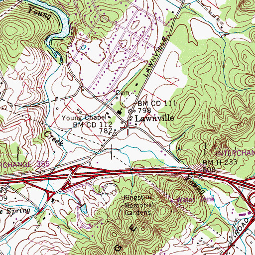 Topographic Map of Lawnville, TN