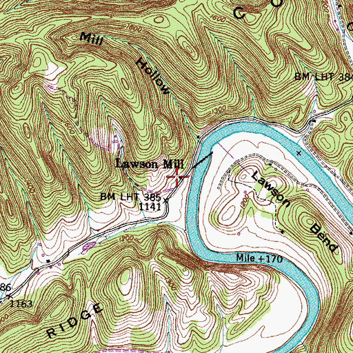 Topographic Map of Lawson Mill, TN
