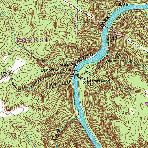 Topographic Map of Leatherwood Ford, TN