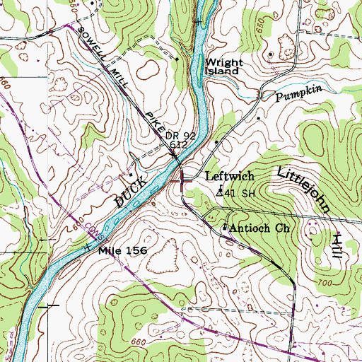 Topographic Map of Leftwich, TN