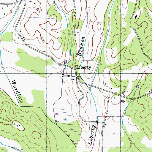 Topographic Map of Liberty, TN