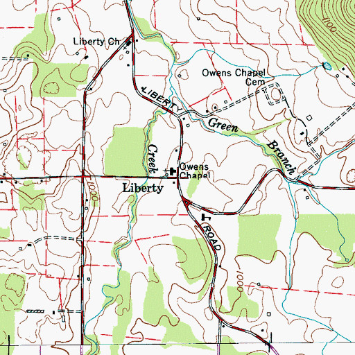 Topographic Map of Liberty, TN