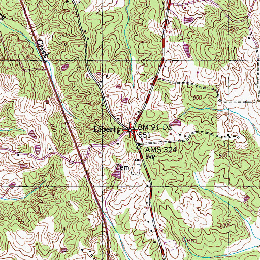 Topographic Map of Liberty, TN