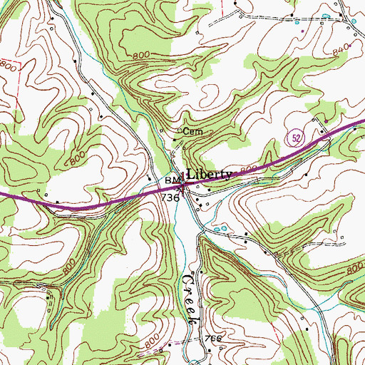 Topographic Map of Liberty, TN