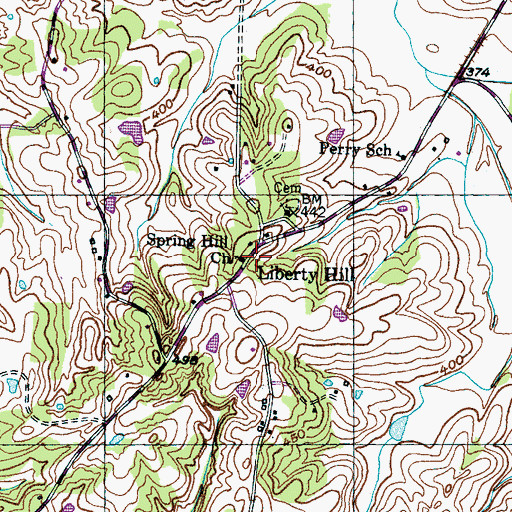 Topographic Map of Liberty Hill, TN