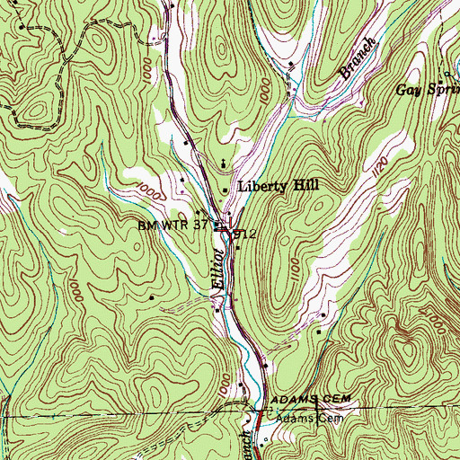 Topographic Map of Liberty Hill, TN