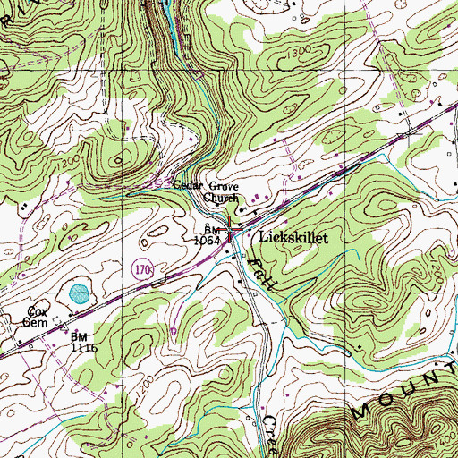 Topographic Map of Lickskillet, TN