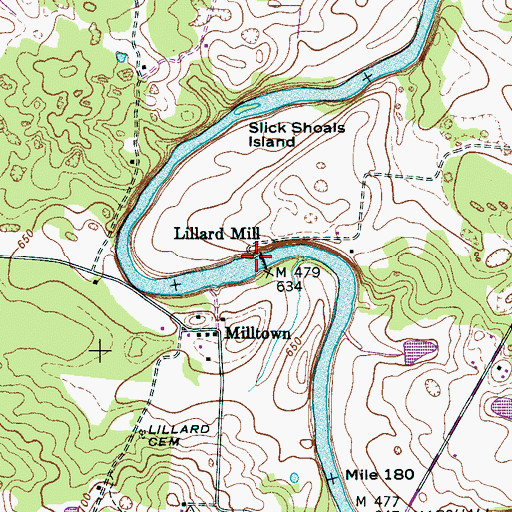 Topographic Map of Lillard Mill, TN