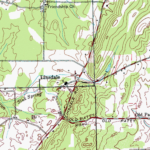 Topographic Map of Linsdale, TN