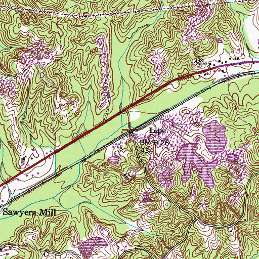 Topographic Map of Lipe, TN