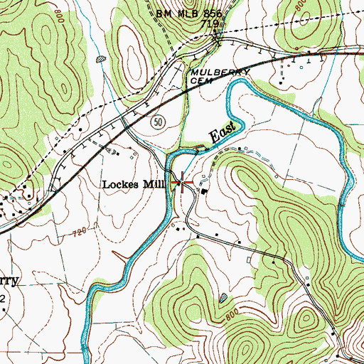 Topographic Map of Lockes Mill, TN