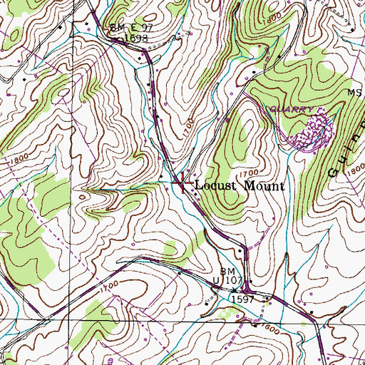 Topographic Map of Locust Mount, TN