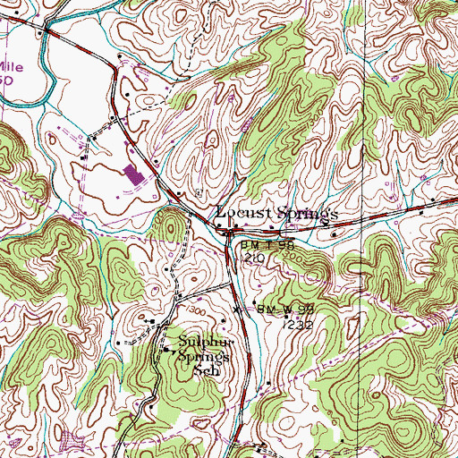 Topographic Map of Locust Springs, TN