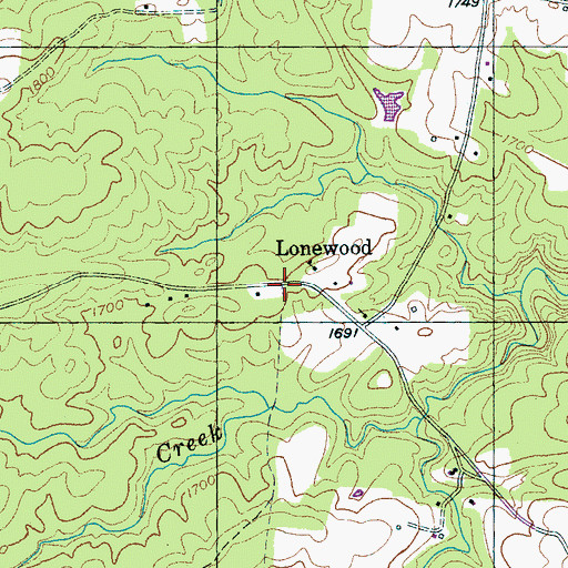 Topographic Map of Lonewood, TN