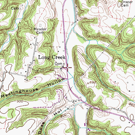 Topographic Map of Long Creek, TN
